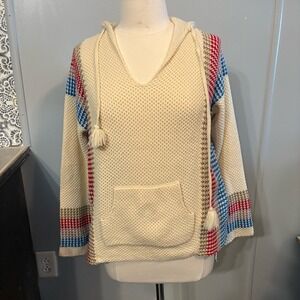 Mirol Cream Knit Hooded Pullover Sweater Striped Baja (Women's‎ M)